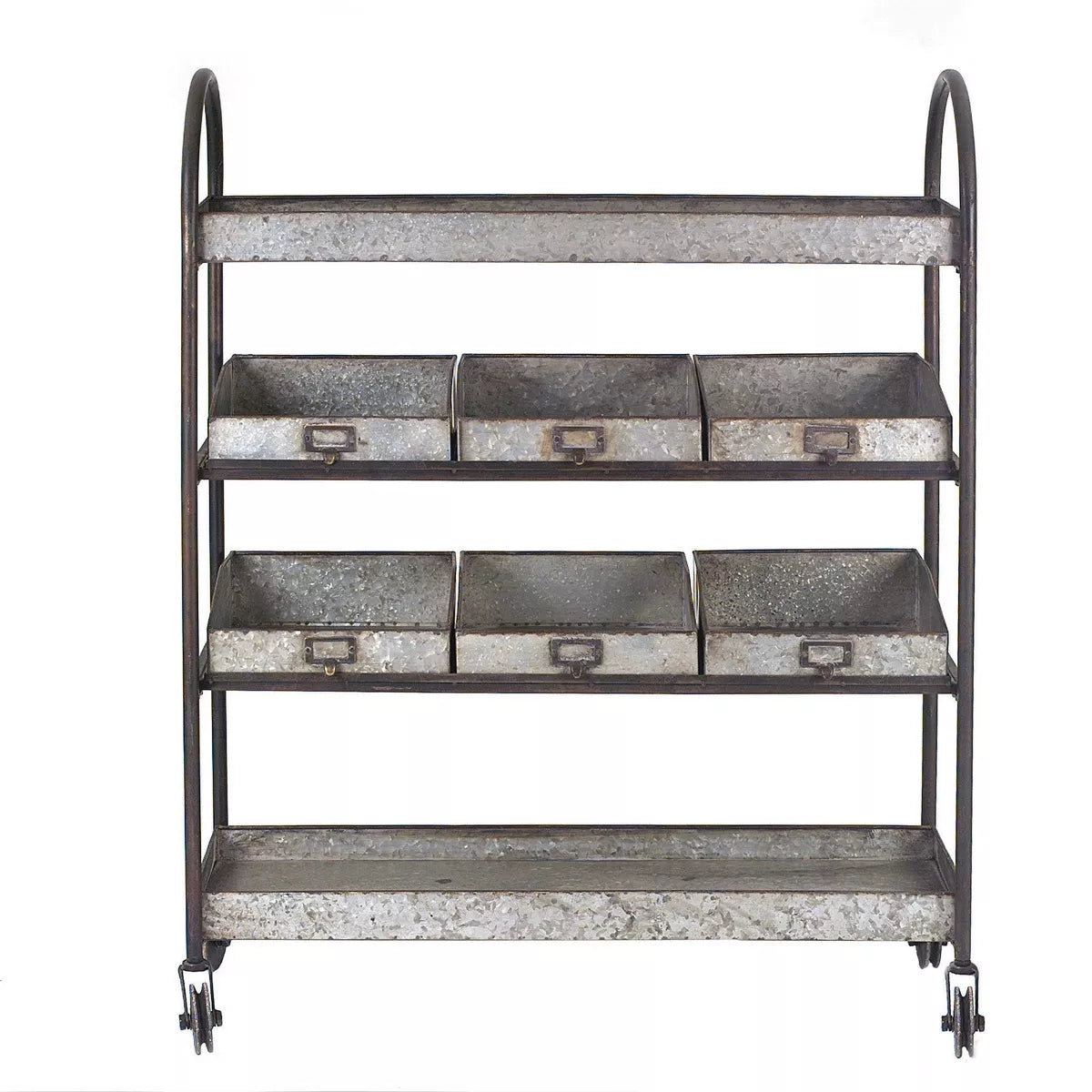 Metal 4-Tier Cart with 6 Bins on Casters: Rolling Utility Organizer, No Assembly Tools Needed