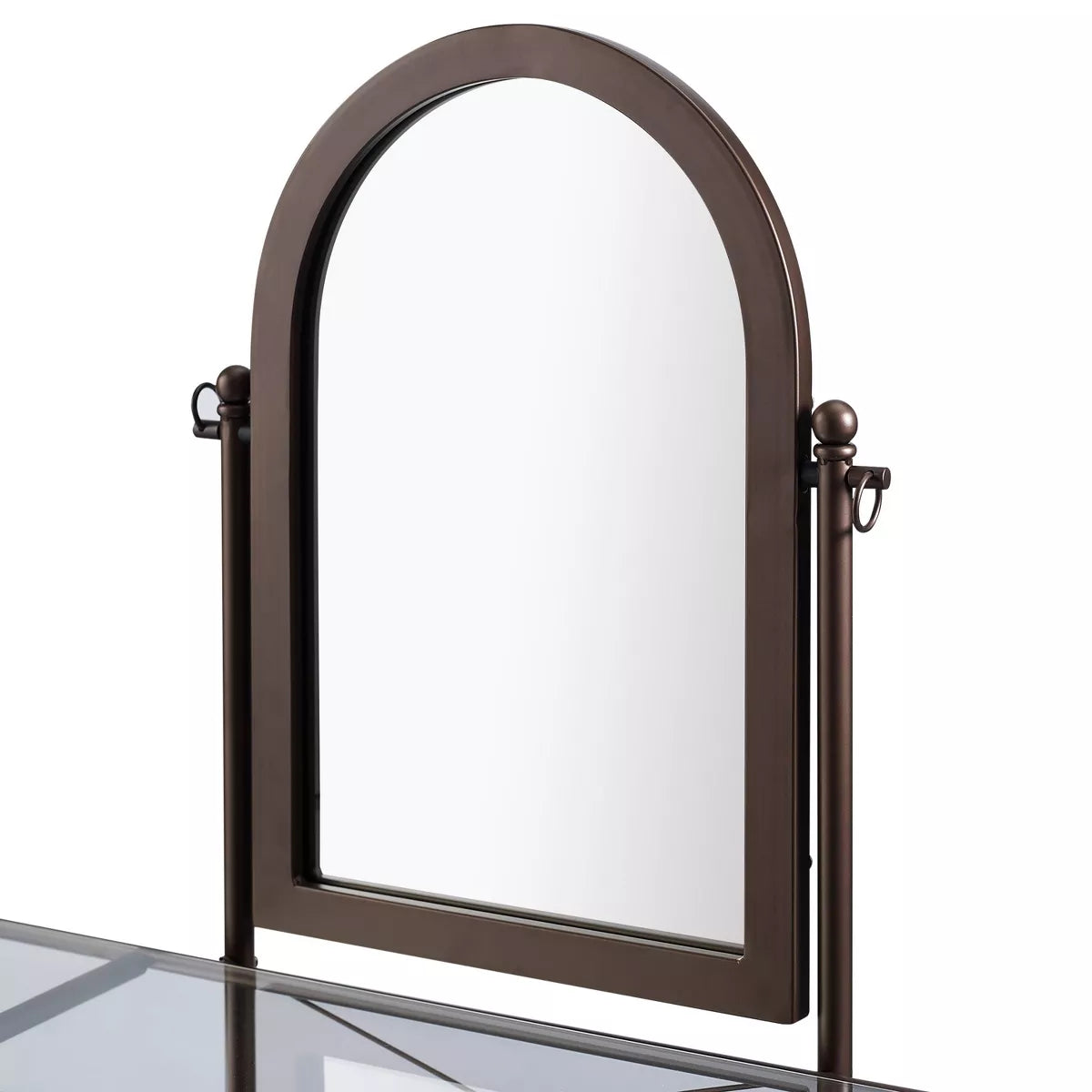 Clarisse Traditional Metal and Glass Shelf Tilting Mirror Vanity and Upholstered Stool Brown