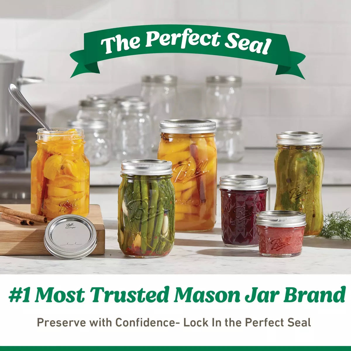 64 oz Glass Wide Mouth Mason Jar Set (6-Pack) with Lid and Band - Clear Canning Jars, Dishwasher-Safe, 4" Neck Diameter