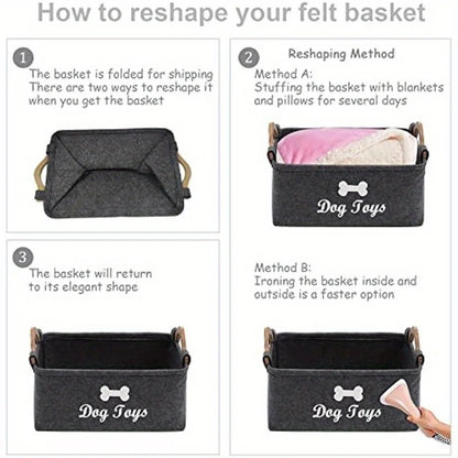 1Pc Felt Pet Toy Box, Dog Toy Box, Storage Basket Chest Organizer for Organizing Pet Toys, Blankets, Leashes and Food