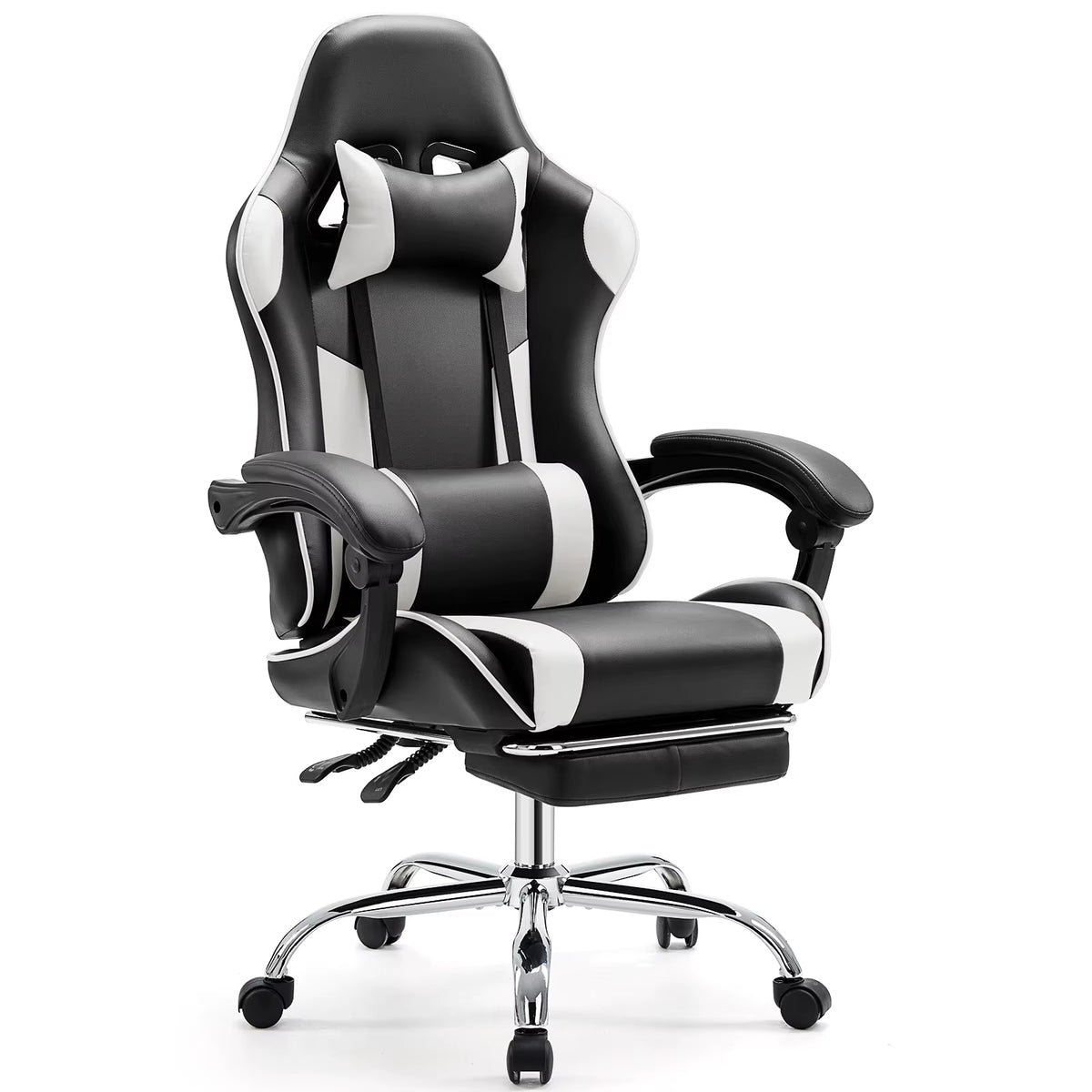 JHK Ergonomic Racing Gaming Chair with Adjustable Swivel, PU Leather, Headrest, and Lumbar Support for Office and Living Room Use