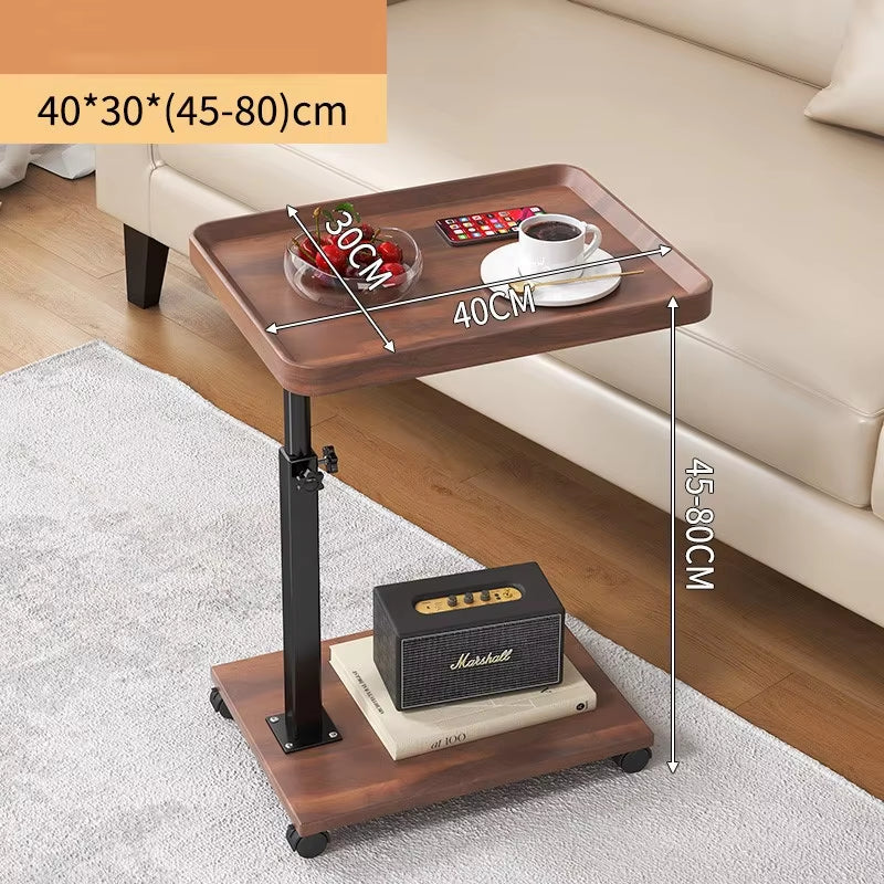 C Shaped Living Room Side Table Sofa Side Cabinet Mobile Coffee Table Simple Small Square Table Bedroom Bedside Table with Wheel
