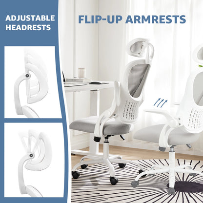 JHK Mesh Ergonomic Office Chair with Adjustable Headrest and Flip-Up Arms, Featuring Comfortable Lumbar Support for Home Office Use