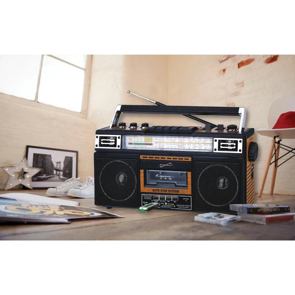 Supersonic 4 Band Bluetooth Radio & Cassette Player + Cassette to Mp3 Converter