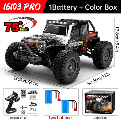 Wltoys 16101 Pro 1:16 Scale 75KM/H 4WD Remote Control Car with LED Lights - High-Speed Drift Monster Truck for Children