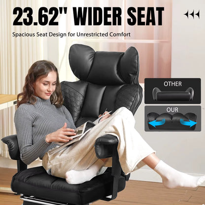 Ergonomic High-Back Leather Office Chair with Footrest and Adjustable Armrests