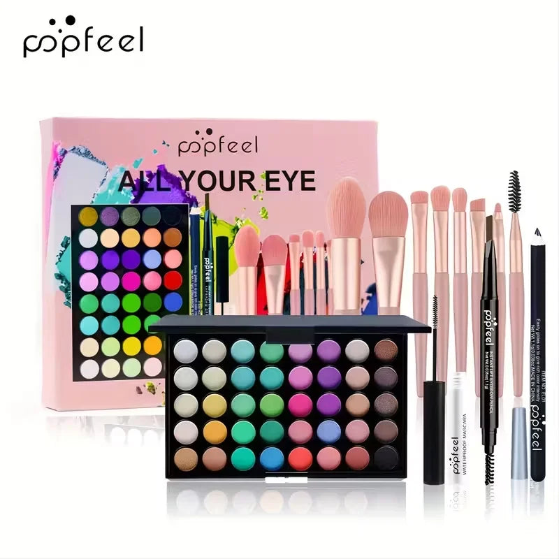 40-Shade Christmas Eyeshadow Palette Makeup Set with Mascara, Brushes, Eyeliner, and Eyebrow Pencils