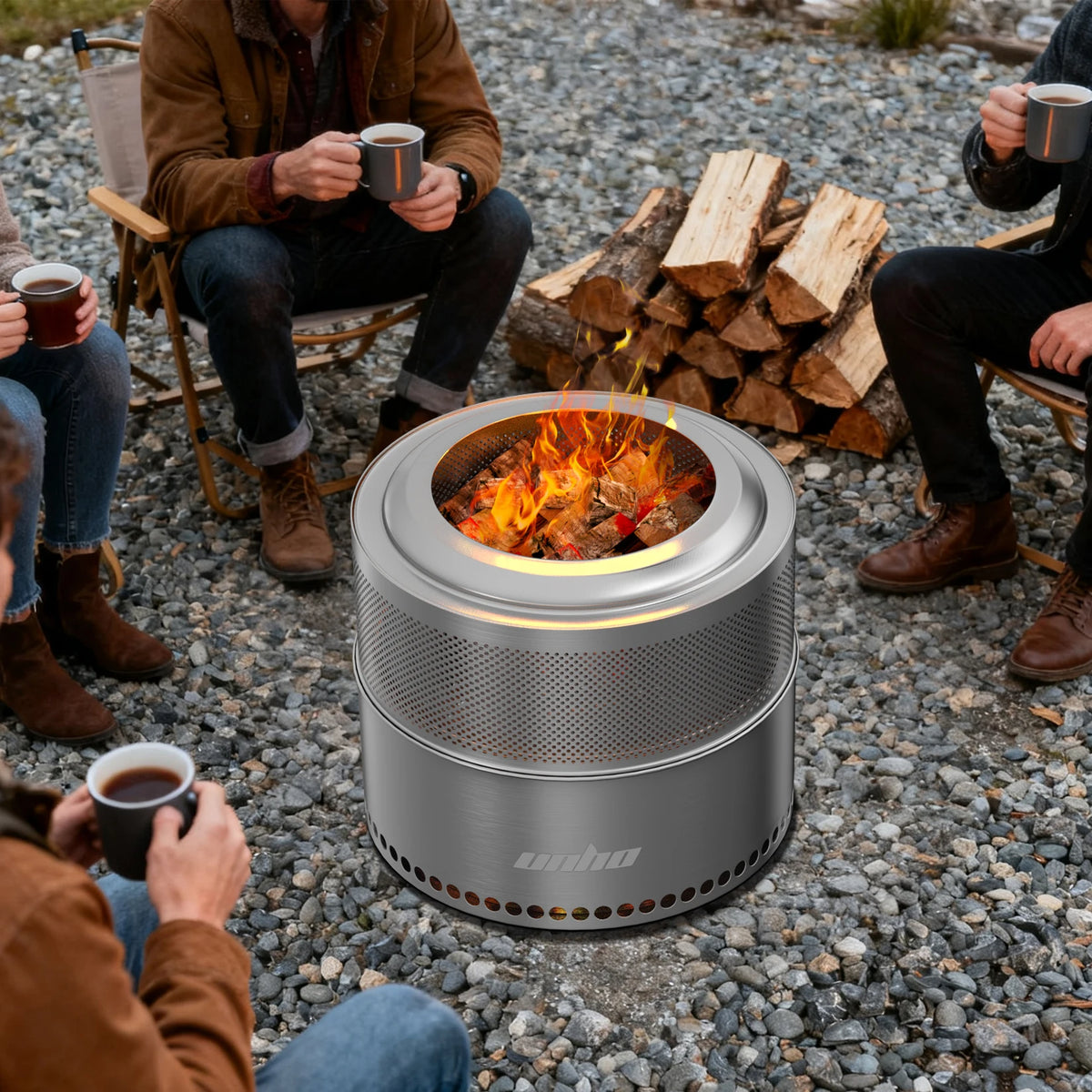 Large Stainless Steel Smokeless Wood Burning Fire Pit with Carry Bag for Outdoor Camping