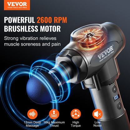 Massage Gun Deep Tissue with 9 Speed Levels & 6 Massage Heads, 24V 2500Mah Batteries, Percussion Muscle Massager for Athletes, Handheld Electric Massage Gun for Pain Relief, Muscle Relaxation