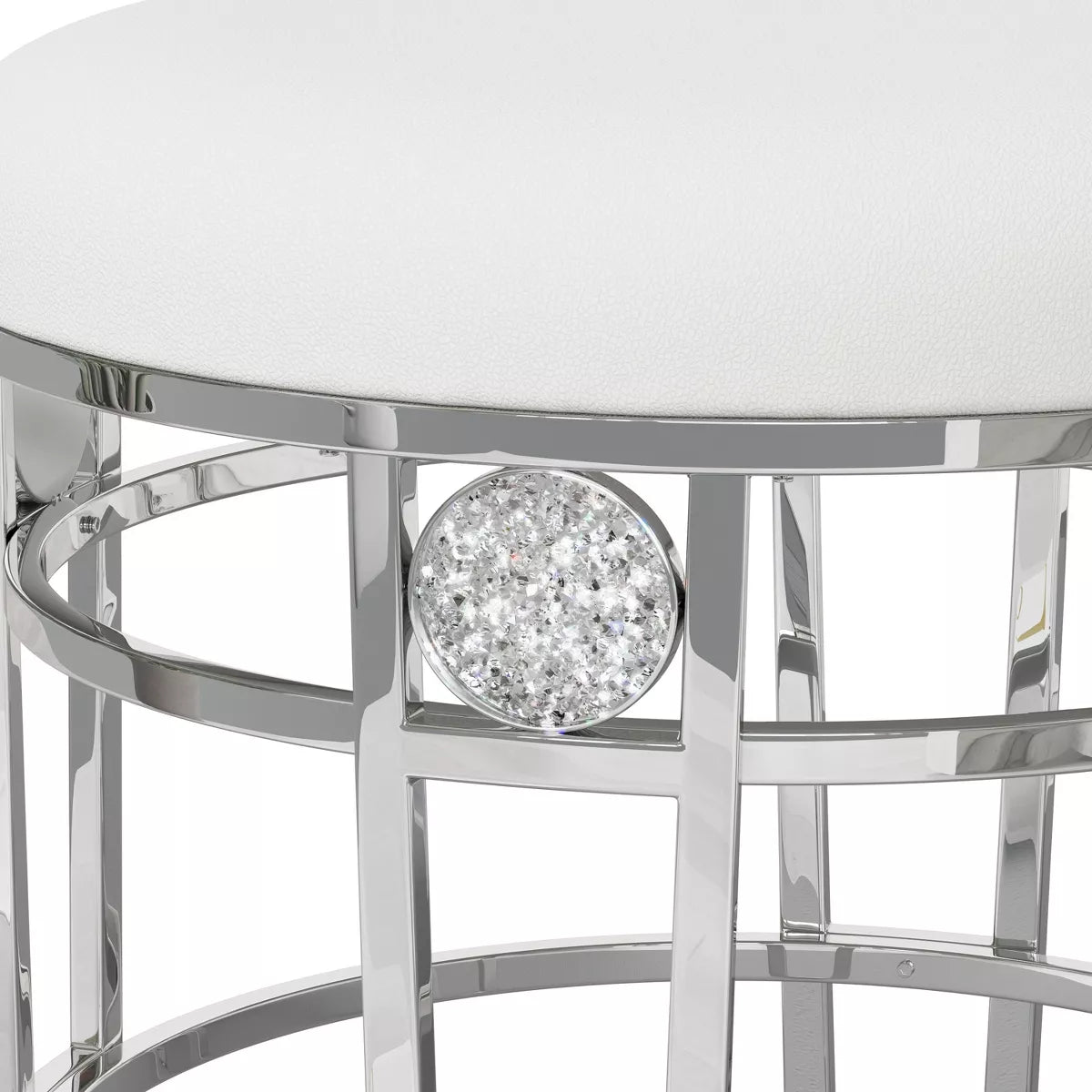 Dessa Glam Metal Vanity Stool Chrome - round Makeup Seat, Faux Leather