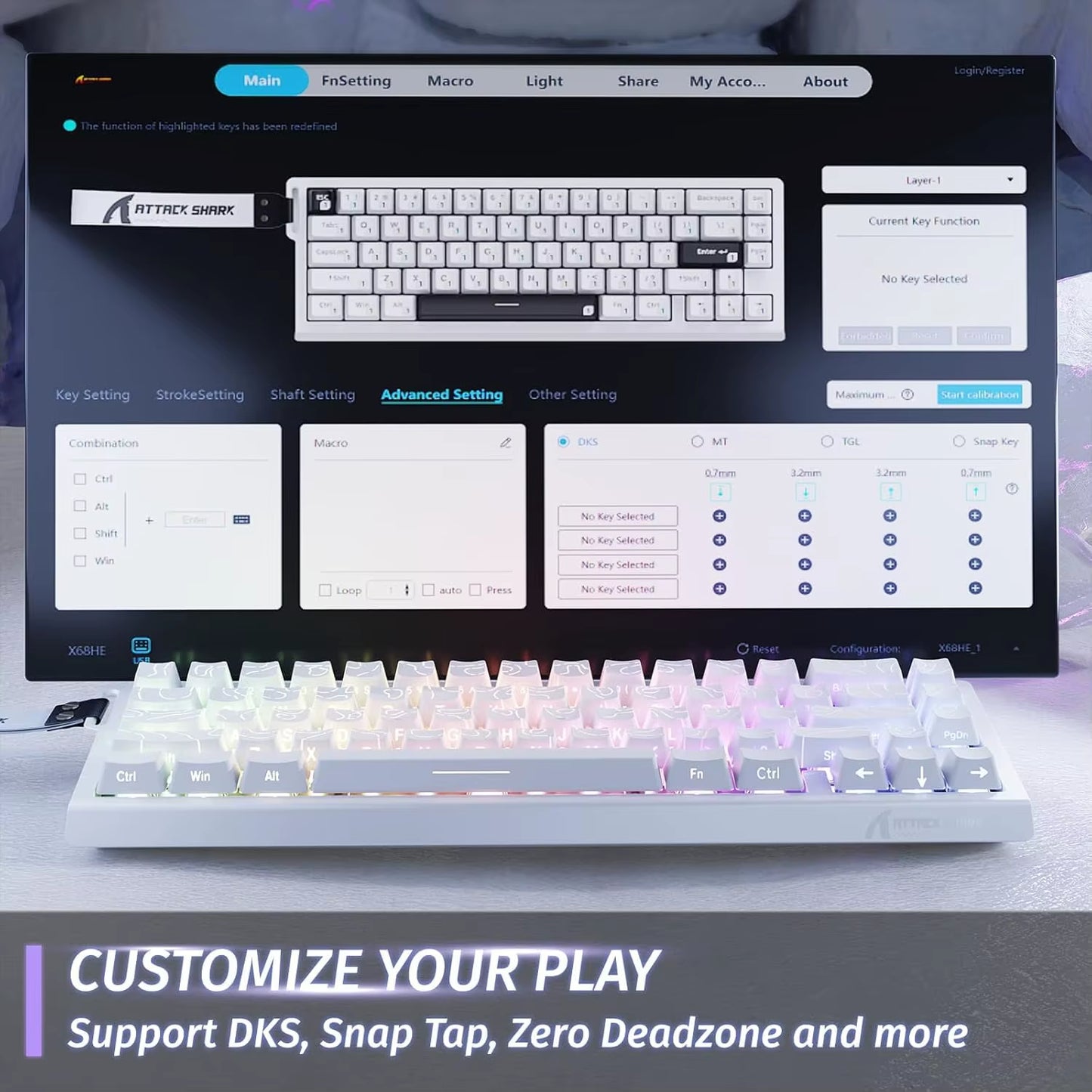 ATTACK SHARK X68 HE Rapid Trigger Mechanical Gaming Keyboard 60% Wired with Adjustable Actuation,Hall Effect Magnetic Switch,8Kh