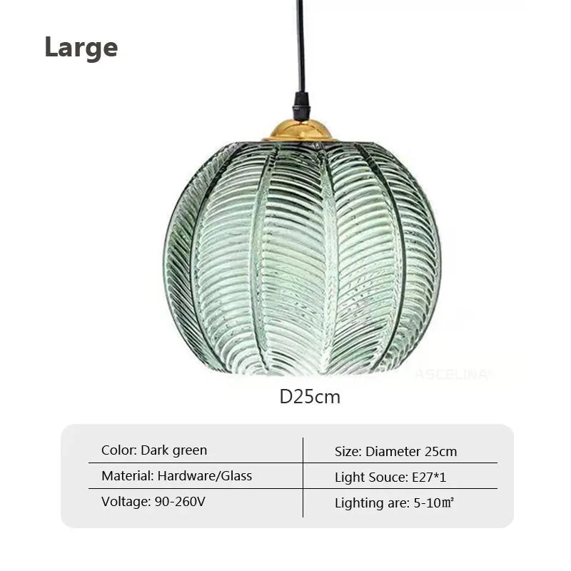 Nordic Glass Pendant Light Green Leaf Pattern Lighting for Living Room Dining Room Hotel Study Bedroom Indoor Decorative Fixture