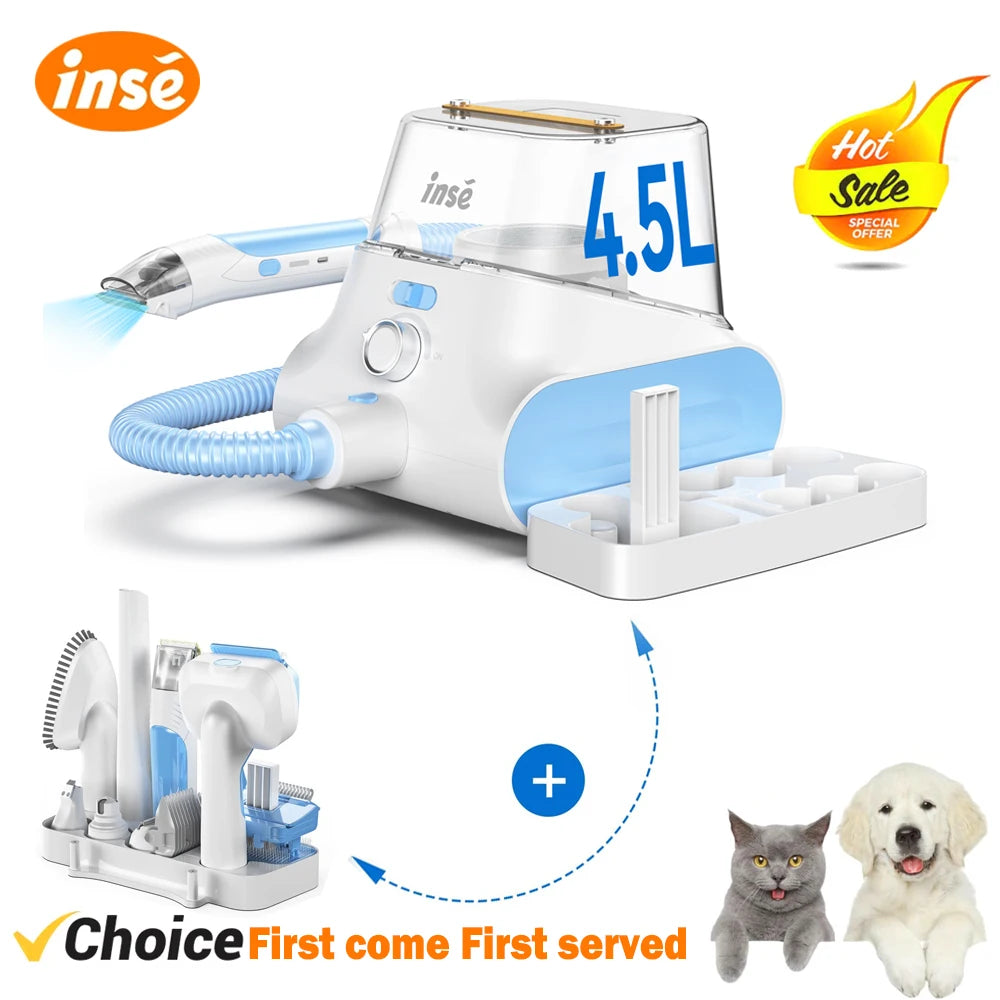 INSE P30 Ultra-Low Noise Dog Grooming Vacuum with 4.5L Dust Box and Pet Clipper for Efficient Pet Hair Removal