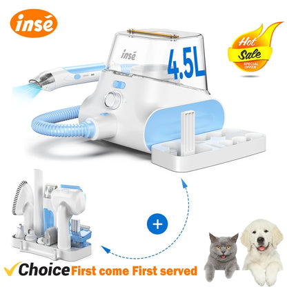 INSE P30 Ultra-Low Noise Dog Grooming Vacuum with 4.5L Dust Box and Pet Clipper for Efficient Pet Hair Removal