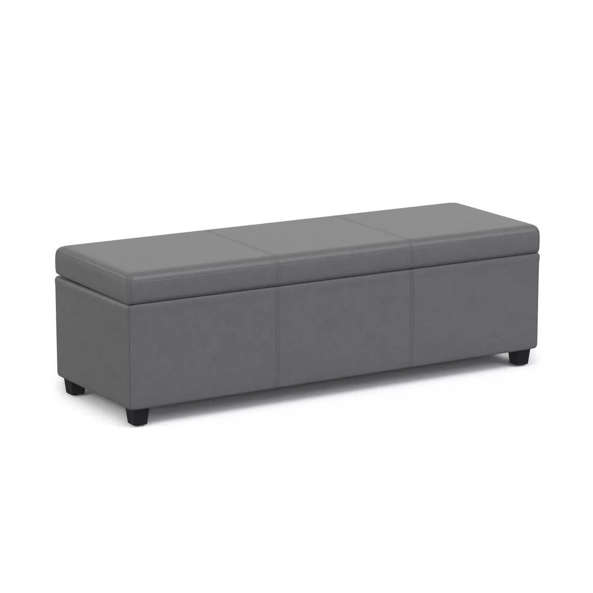 Extra Large Stone Gray Storage Ottoman Bench with Linen Upholstery and Hinged Lid, Accommodates Two Seats