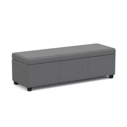 Extra Large Stone Gray Storage Ottoman Bench with Linen Upholstery and Hinged Lid, Accommodates Two Seats