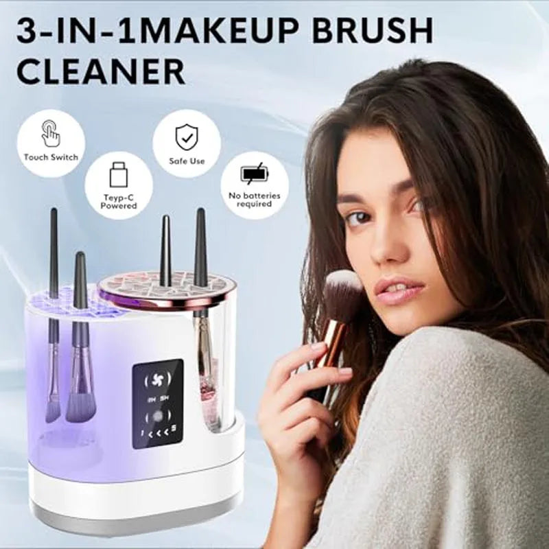 3-in-1 Automatic Electric Makeup Brush Cleaner and Dryer - Quick-Drying Tool for Gentle Care of Brush Bristles