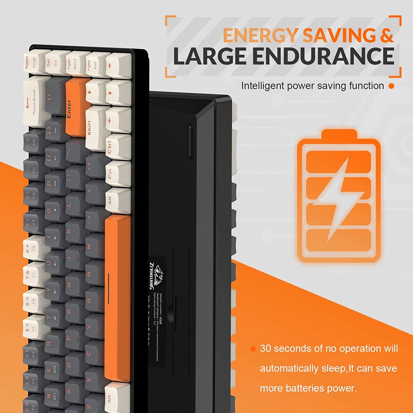 RK68 60% Wireless Mechanical Keyboard, Bluetooth 5.0/2.4Ghz with Dual Mode 2-In-1 Receiver, 68-Key Hot-Swappable Gaming Keyboard