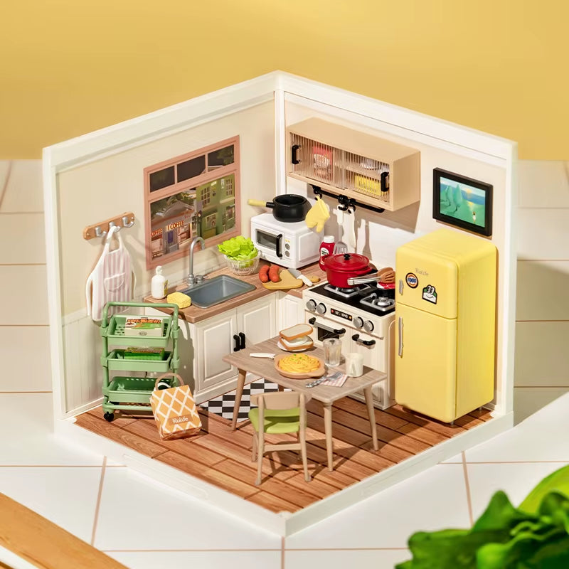 Robotime Rolife 3D Puzzle Model Super Store Series Happy Meals Kitchen Plastic DIY Miniature House Kit Building Blocks Kits