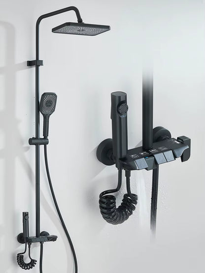 4-Way Piano Shower System with Rain Shower Bidet Faucet Hot Cold Water Mixer for Bathroom Shower Kit