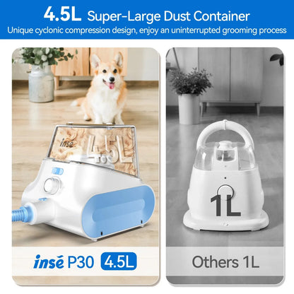 INSE P30 Ultra-Low Noise Dog Grooming Vacuum with 4.5L Dust Box and Pet Clipper for Efficient Pet Hair Removal