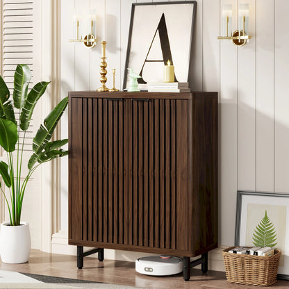 Tribesigns 6-Tier Wooden Shoe Cabinet with Louvered Doors and Adjustable Shelves