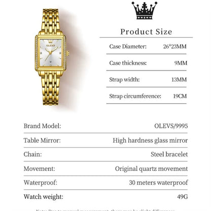9995 Women'S Watch Luxury Elegant Diamond Watch Classic Original Brand Gold Stainless Steel Waterproof Women Quartz Watch