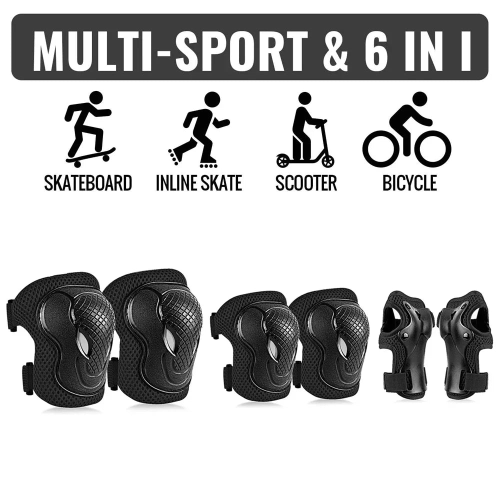 6PCS Kids Protective Gear Set - Knee/Elbow Pads + Wrist Guards for Scooter, Skateboard & Sports, Youth Safety Equipment (6-In-1)