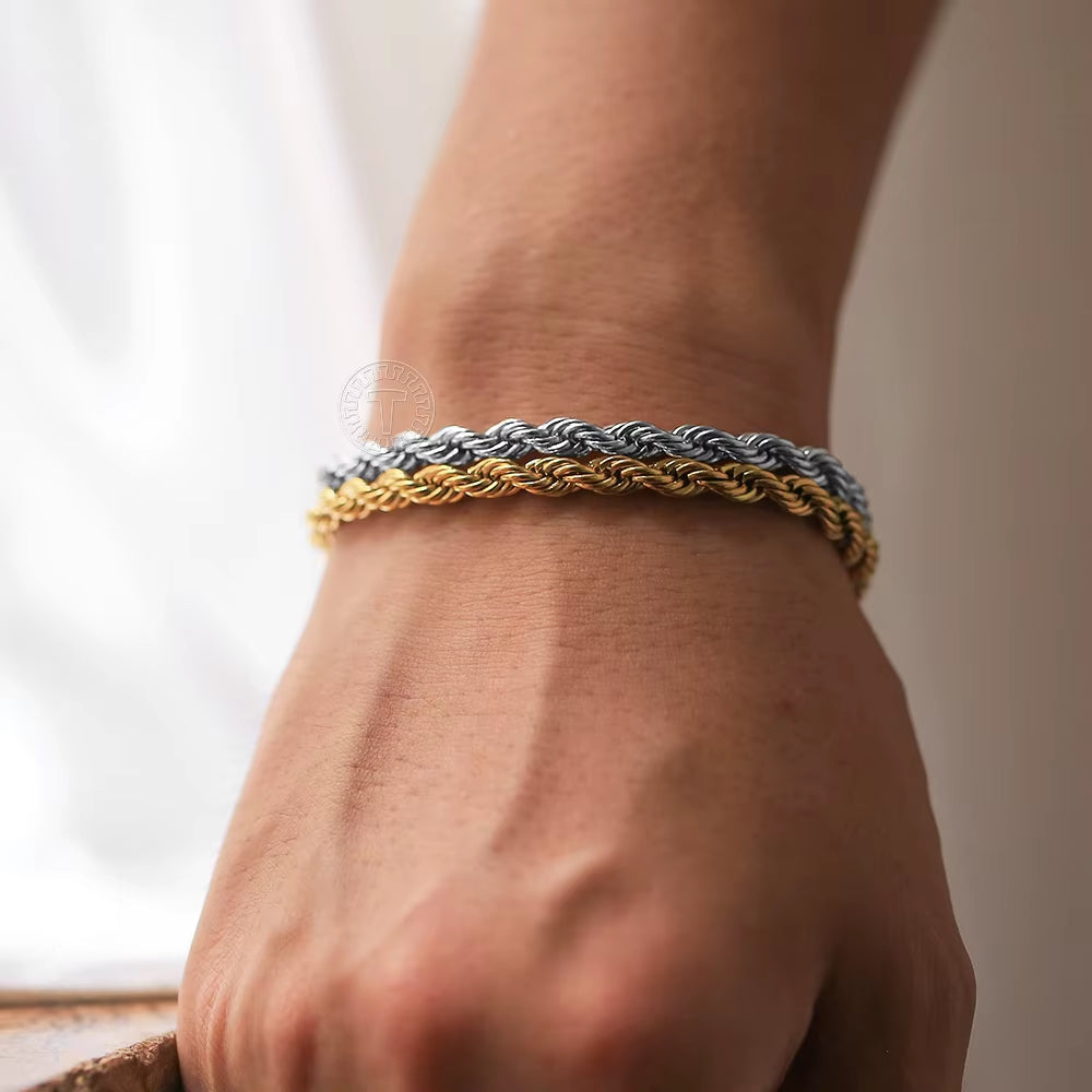 2/3/4/5Mm Stainless Steel Twisted Rope Chain Bracelets for Women Men Fashion Punk Bangle Length Adjustable 18Cm+5Cm