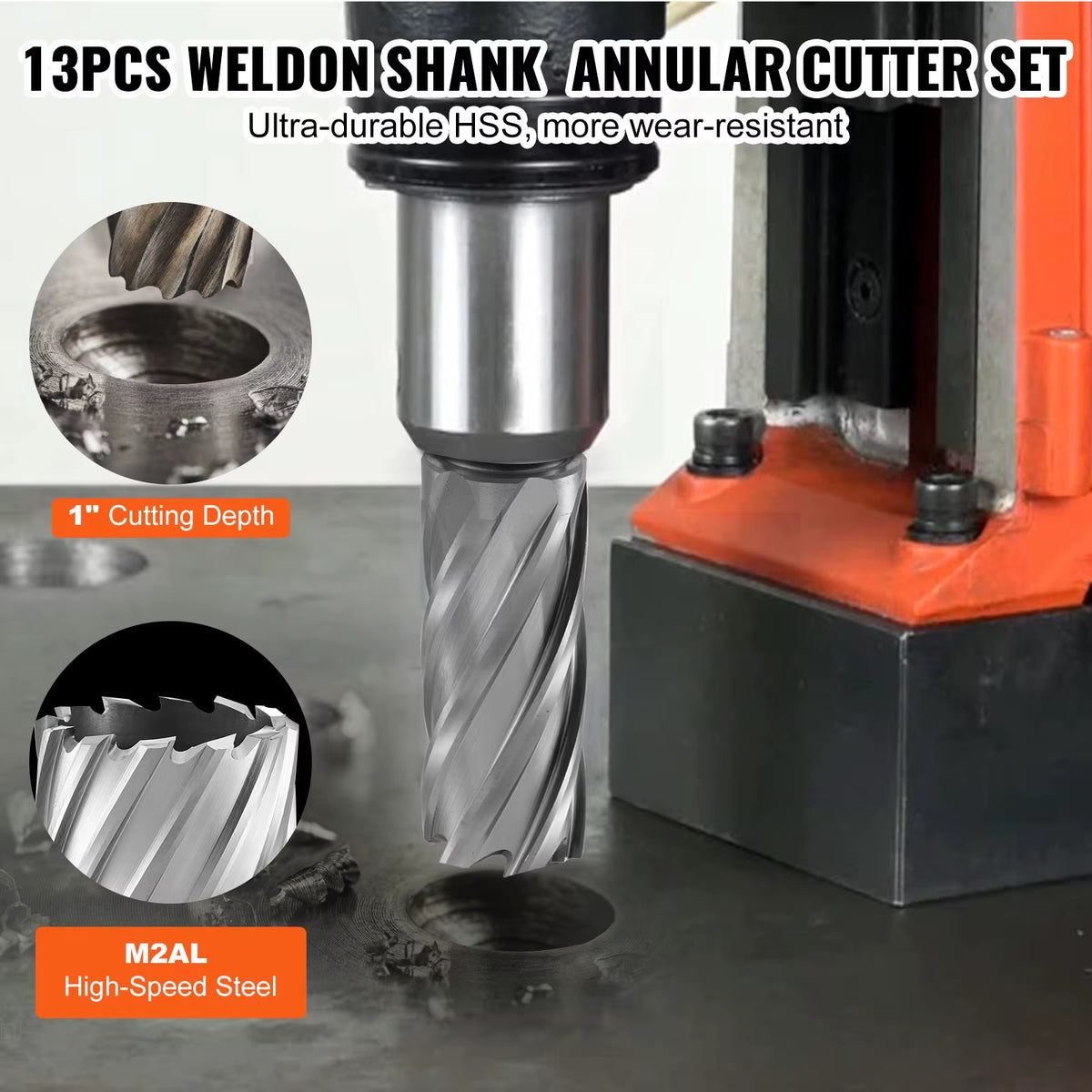 Succebuy Annular Cutter Set - 6-Piece and 13-Piece Weldon Shank Magnetic Drill Bits with 1" and 2" Cutting Depths