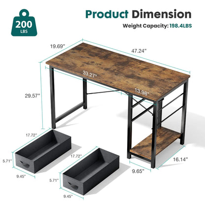 JHK 47-Inch Modern Computer Desk with Adjustable Position Drawers and Dual Storage for Office, Study, and Gaming