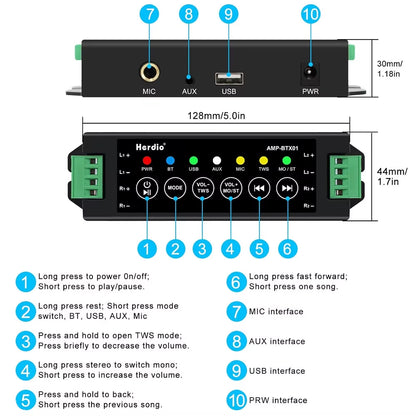 800W 6.5 Inch Outdoor Waterproof Bluetooth Speakers HD Digital Stereo Effect Wall Mounted Sound System for Patio 2 Pairs