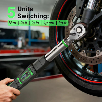 Taskstar 3/8-Inch Digital Torque Wrench with 1/4" & 1/2" Adapters, Bidirectional Ratchet Head, ±2% Accuracy, 0-162 Ft-Lbs / 0-220 N.M, Handheld Wrench Kit for Bicycle, Car, and Motorcycle Maintenance, 5 Measurement Units