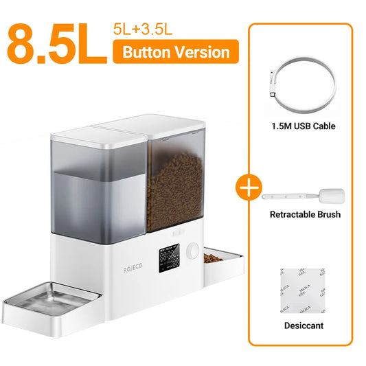 Automatic Pet Feeder Water Fountain 8.5L Button Version Dog Food Dispenser Water Refill 2 in 1 Drinking Feeding Supplies