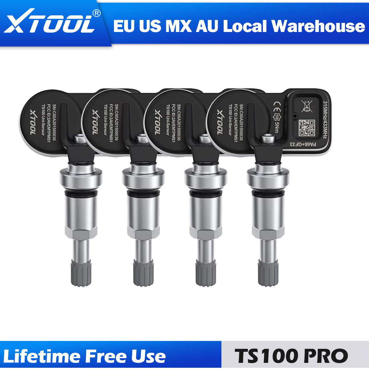 XTOOL TS100PRO 2-in-1 TPMS Sensor - 315MHz & 433MHz Automotive Tire Repair and Programming Tool (4 PCS)