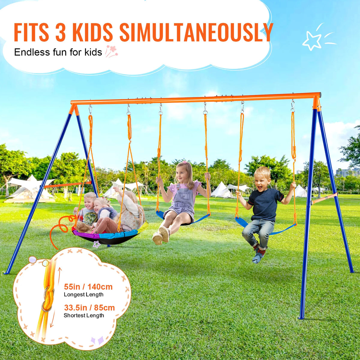Succebuy Outdoor Swing Set for Backyard - 600 lbs Capacity with 1 Saucer Swing and 2 Belt Swings for Kids