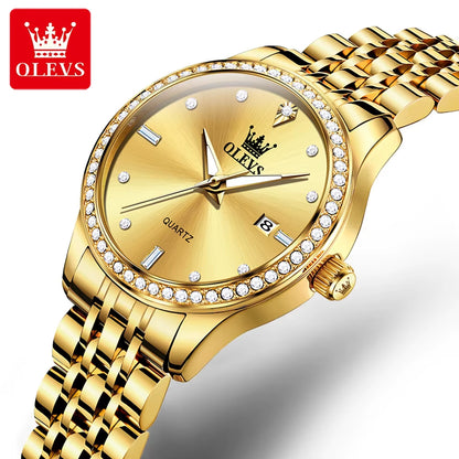 Luxury Brand Women'S Watches Elegant Gold Fashion Quartz Watch Luminous Versatile Waterproof Female Authentication Watch