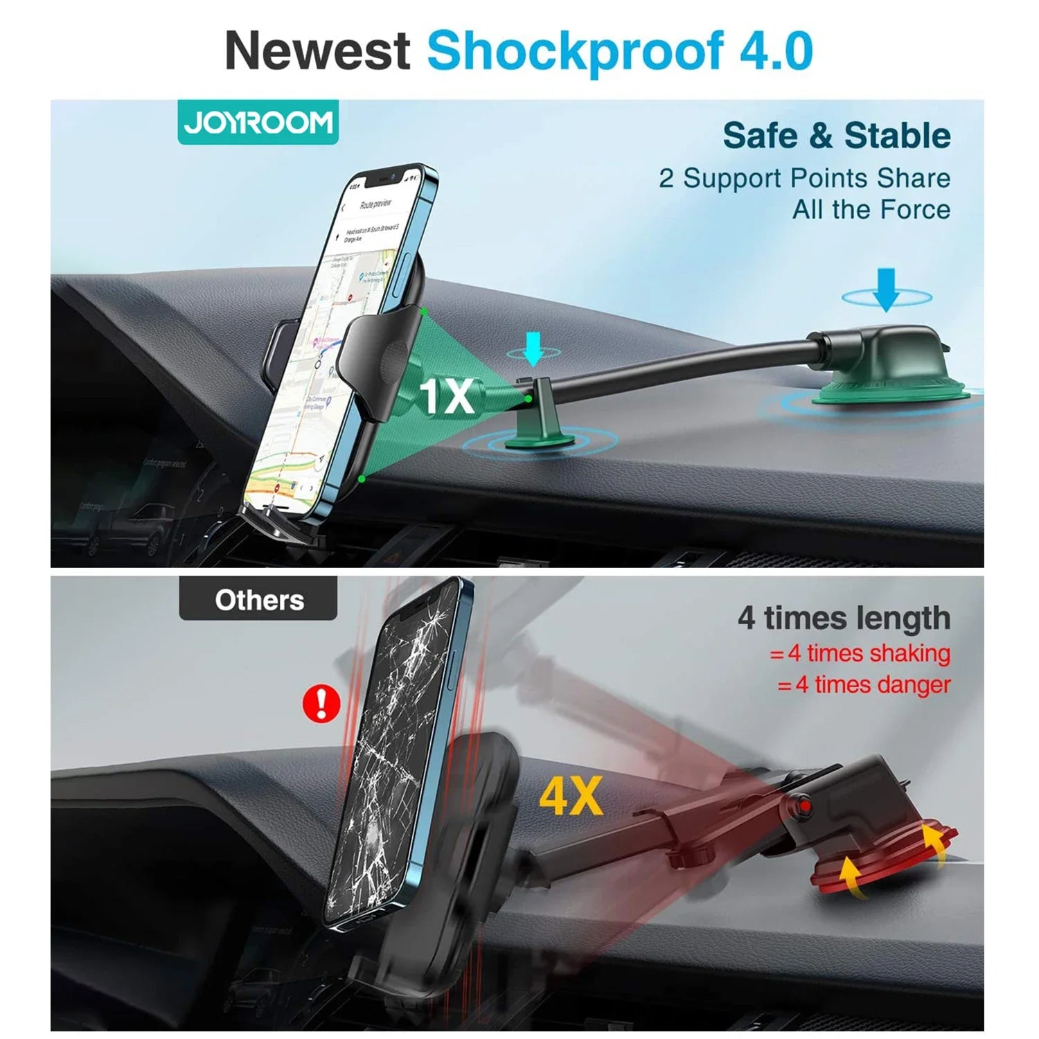 Dashboard Phone Holder for Car【360° Widest View】9In Flexible Long Arm, Universal Handsfree Auto Windshield Air Vent Phone Mount