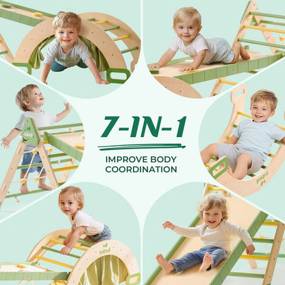 Robotime Robud 7 in 1 Triangle Set Foldable Wooden Climbing Toy Montessori Foldable Climbing Set with Rope Net for Girls Boys