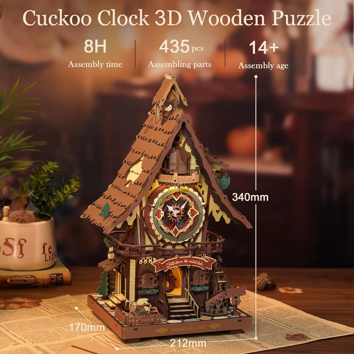 Robotime Rokr 3D Wooden Cuckoo Clock Puzzle Kit - Black Forest Style DIY Model for Kids and Adults