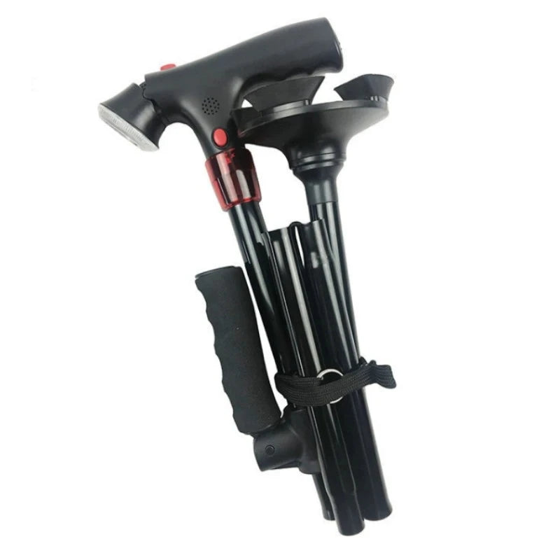 Telescopic Folding Cane with LED Alarm for Elderly Walking Assistance