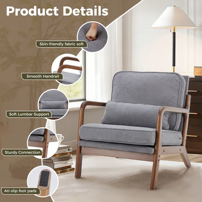JHK Mid-Century Modern Accent Chair with Solid Wooden Frame, Armrests, and Waist Cushion for Adults - Ideal for Reading and Lounging