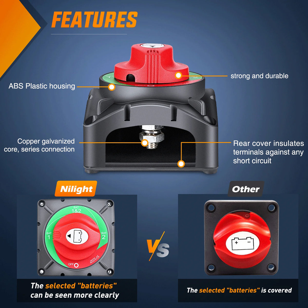 High Current Heavy Duty Battery Disconnect Isolator Switch for 12V-48V Truck, Trailer, and RV Applications