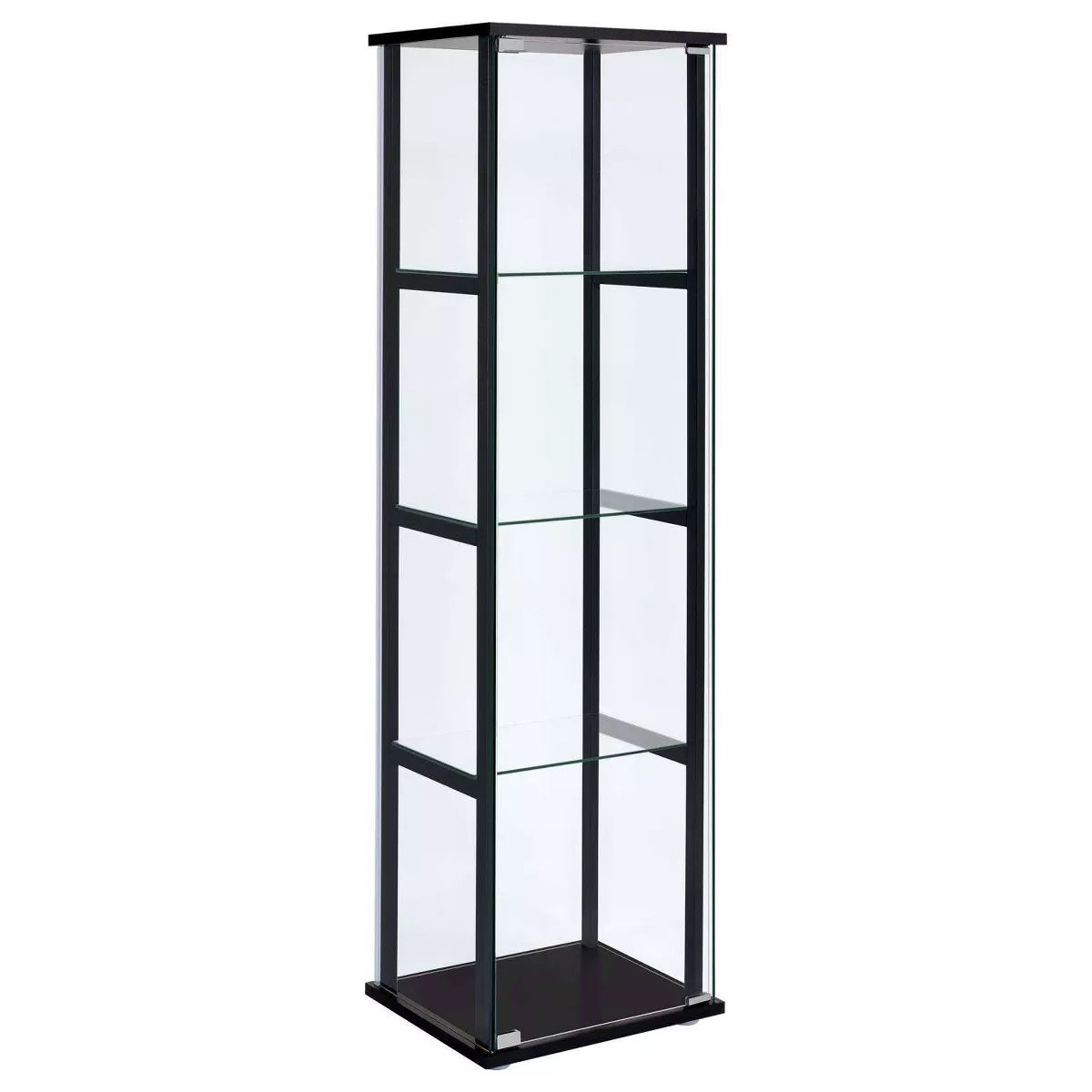 Cyclamen Contemporary 4-Shelf Glass Curio Cabinet in Black and Clear Finish