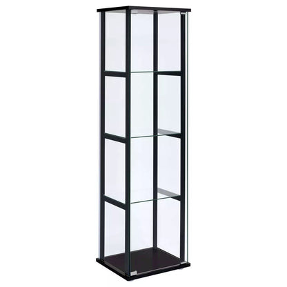 Cyclamen Contemporary 4-Shelf Glass Curio Cabinet in Black and Clear Finish