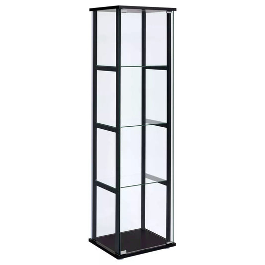 Cyclamen Contemporary 4-Shelf Glass Curio Cabinet in Black and Clear Finish