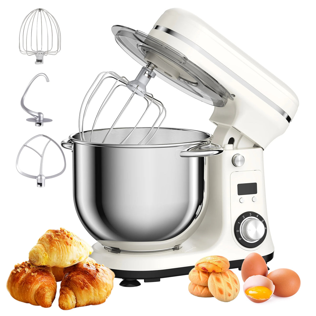 Biolomix Professional Kitchen Stand Mixer with Quiet Motor, 6-Speed Settings, 1200W Power, 6L Capacity, and Cream Egg Whisk Attachment