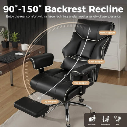 COMHOMA Executive High Back Leather Office Chair for Big and Tall Individuals, 400 lbs Capacity, Ergonomic Lumbar Support with Pocket Spring Cushion