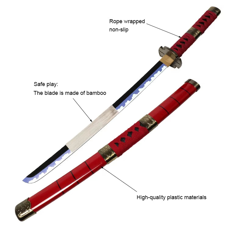 Set of 3 Handmade 41" Zoro Katanas - Anime Cosplay Swords Crafted from Bamboo Wood for Collectors and Gift Giving