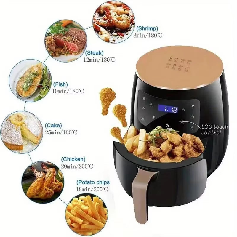 6L Large Capacity Digital Touch Air Fryer Multi Use Non Stick Energy Saving Easy Clean Oven for Household Kitchen Cooking